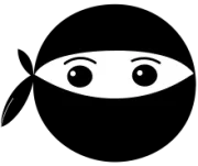 Simple cartoon of the face of a ninja wearing a mask so that only the eyes are visible
