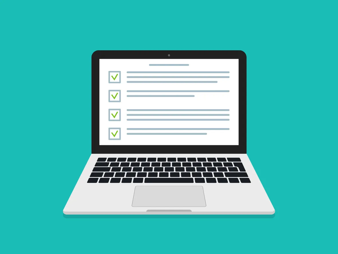 Laptop drawing with an Agile PM Exam on screen 