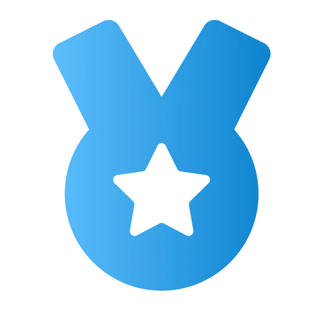Blue circular medal icon with white star in center