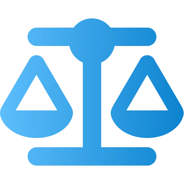 Blue icon of balanced scales of justice