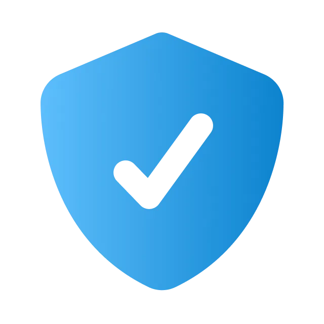 Blue shield icon with white checkmark inside