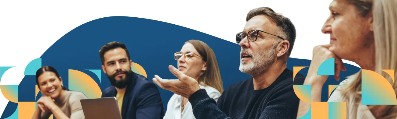 Group of professional people sitting in a row having a meeting