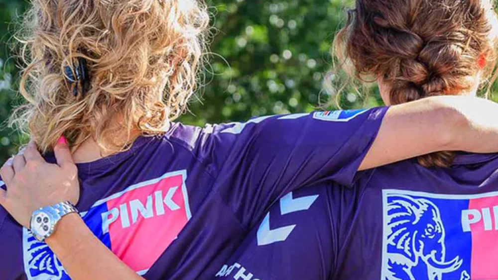 Two girls in a Pink Elephant sponsored race